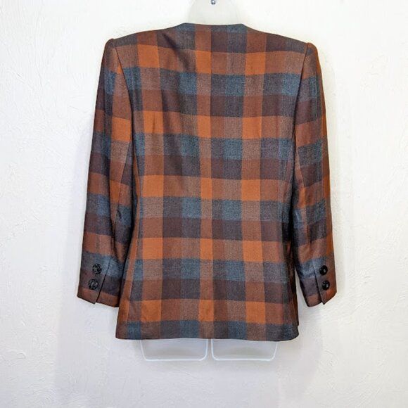 Vintage Petite Sophisticate Fall Plaid Blazer Size 8 Double Breasted 90s Jacket - Picture 2 of 7